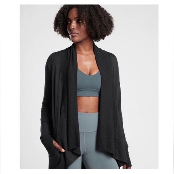 Athleta Black Pranayama Restore Wrap Cardigan Sweater Womens Large Open Front - Picture 2 of 9